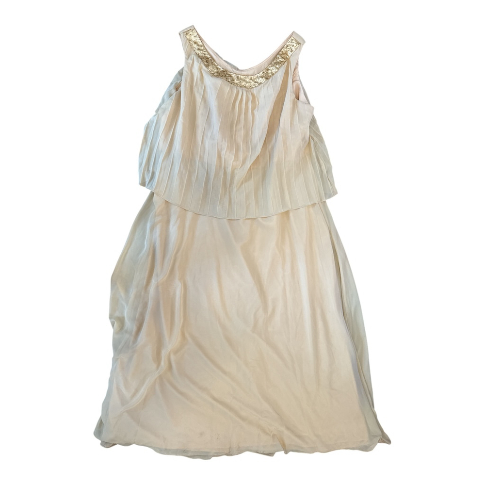 Plus Size Pleated Chiffon Dress with Sequin Neckline, Gold 26W